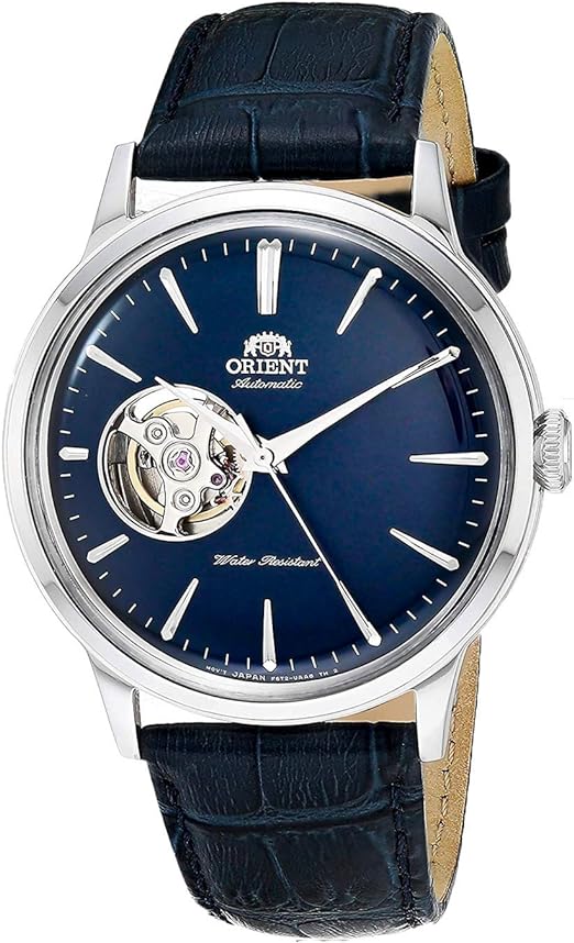 Orient  Bambino Open Heart' Japanese Automatic Stainless Steel and Leather Dress Watch
